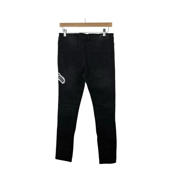 NWT KDNK Men’s Varsity Patched Grunge Jeans in Black/White Size 30